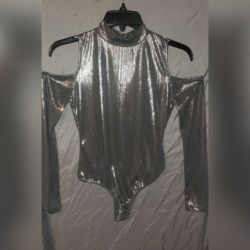 Silver ribbed bodysuit